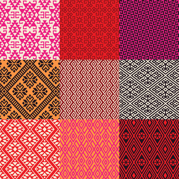 Pattern set of geometric motiv in ethnic style