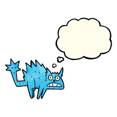 cartoon frightened cat with thought bubble