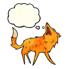 cartoon snapping fox with thought bubble