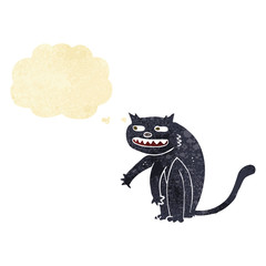 cartoon black cat with thought bubble