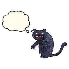 cartoon black cat with thought bubble