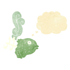 cartoon smelly old fish head with thought bubble