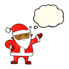 cartoon santa claus with thought bubble
