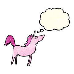 cartoon unicorn with thought bubble