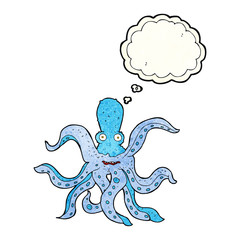 cartoon giant octopus with thought bubble