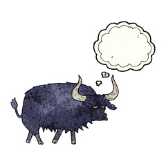 cartoon annoyed hairy ox with thought bubble