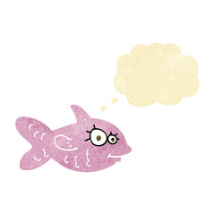 cartoon happy fish with thought bubble