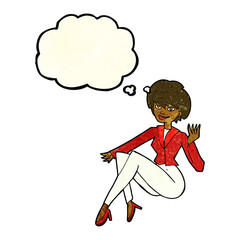 cartoon businesswoman sitting with thought bubble