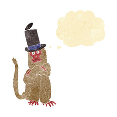 cartoon monkey wearing hat with thought bubble