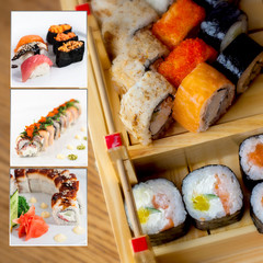 assorted sushi collage photo set