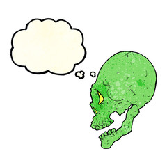 spooky skull illustration with thought bubble