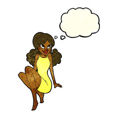 cartoon attractive woman posing with thought bubble