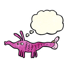 cartoon shrimp with thought bubble