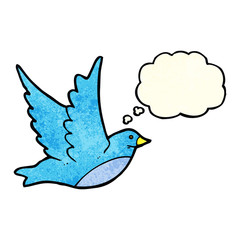 cartoon flying bird with thought bubble