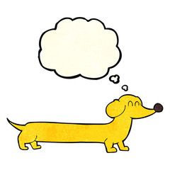 cartoon dachshund with thought bubble
