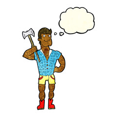 cartoon lumberjack with thought bubble