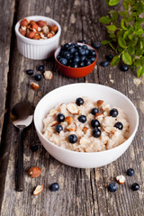 Healthy breakfast: oats porridge with blueberry