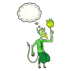 cartoon devil in shirt and tie with thought bubble