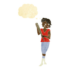 cartoon pretty punk girl with baseball bat with thought bubble