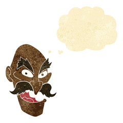 cartoon evil old man face with thought bubble