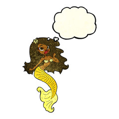 cartoon pretty mermaid with thought bubble