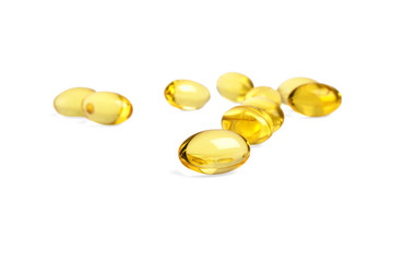 Omega 3 capsules from Fish Oil on white background