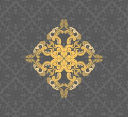 Gold art floral pattern on a gray background