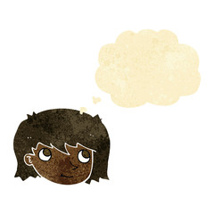 cartoon female face with thought bubble