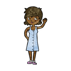 cartoon pretty woman waving