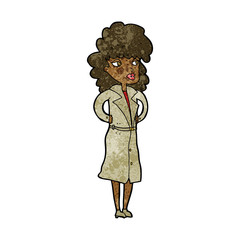 cartoon woman in trench coat