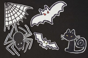 halloween decorations cat, spider, bat and spiderweb
