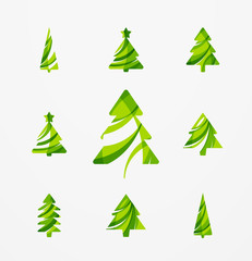 Set of abstract Christmas Tree Icons, business logo concepts