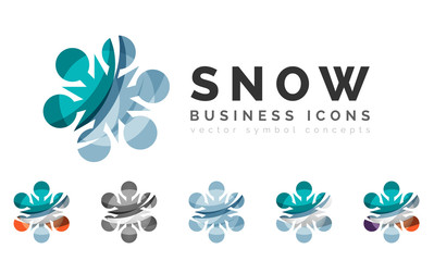 Set of abstract colorful snowflake logo icons, winter concepts