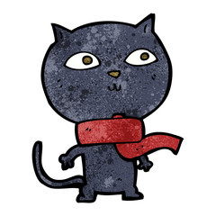 cartoon black cat wearing scarf