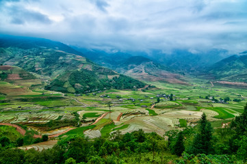 Rice fields on terraced of Mu Cang Chai, YenBai, Vietnam. Rice fields prepare the harvest at Northwest Vietnam.