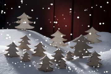 Four White Wooden Christmas Trees, Snow