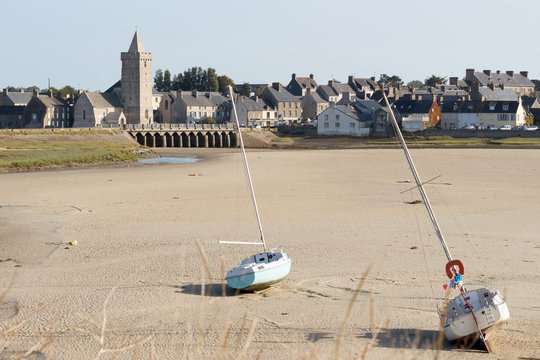 view of Portbail, France, Normandy in tidal