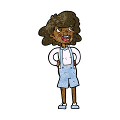 cartoon woman in dungarees