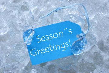 Blue Label On Ice With Seasons Greetings