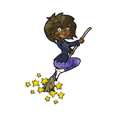 cartoon witch riding broomstick