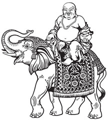 Fototapeta premium lucky buddha riding elephant, black and white side view image