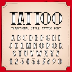 Old School Tattoo style font. Vector Traditional Ink Tattoo Alphabet