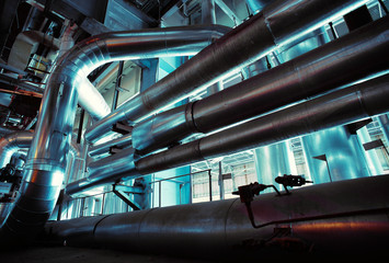 Industrial zone, Steel pipelines in blue tones