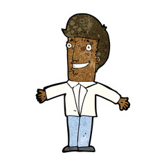cartoon grining man with open arms