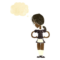cartoon waitress with thought bubble
