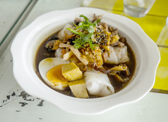 egg pork paste of rice flour, boiled Chinese pasta square 