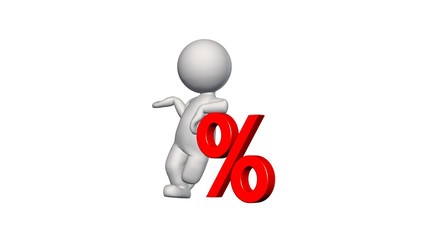 3d People with percent sign - isolated on white background