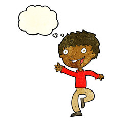 cartoon excited boy with thought bubble