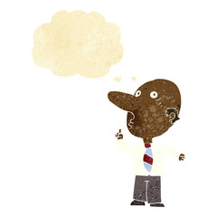 cartoon bald man asking question with thought bubble