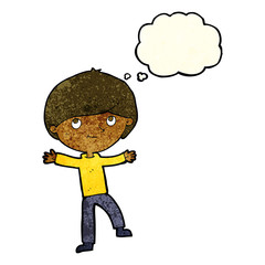 cartoon excited boy with thought bubble